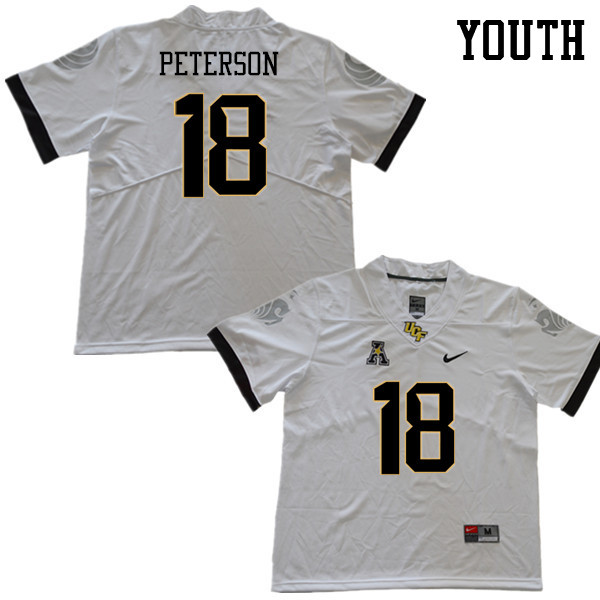 Youth #18 Charlie Peterson UCF Knights College Football Jerseys Sale-White - Click Image to Close